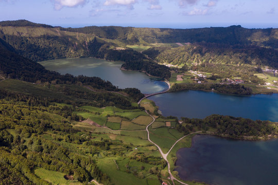 Beautiful lake aerial view on Azores, Portugal Europe