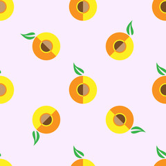 Vector seamless pattern with peach or apricots. Fresh fruit background.