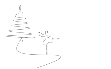 Christmas background with tree and ballet dancer vector illustration © Keya