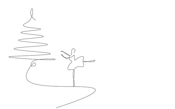 Christmas background with tree and ballet dancer vector illustration