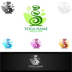 Yoga and Lotus flower logo with Health Spa Concept and Human silhouette