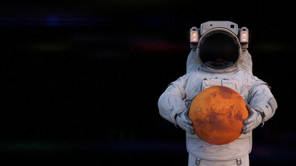 astronaut holding planet Mars