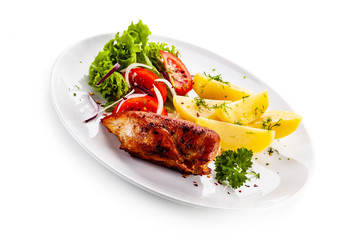 Chicken breast with boiled potatoes and vegetable salad