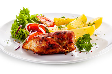 Chicken breast with boiled potatoes and vegetable salad