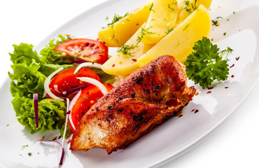 Chicken breast with boiled potatoes and vegetable salad