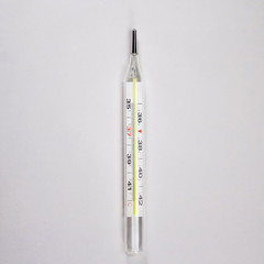 Glass thermometer for measuring body temperature.