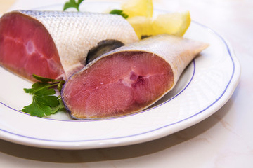 fresh salmon with parsley and lemon