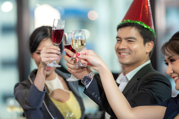 Business partners toast champagne company event celebration success