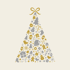 Christmas tree. Xmas decoration with festive icons. Vector