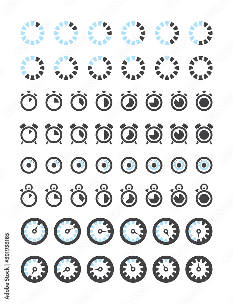 Wall mural clock icons. timers symbols hours minutes stop clock alarm vector collection. illustration timer ala