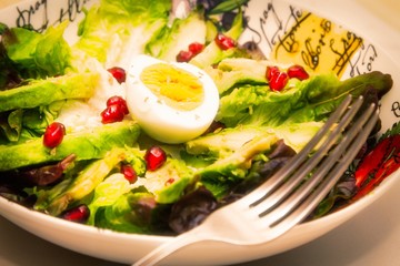 salad with lettuce and avocado, diet and food concept