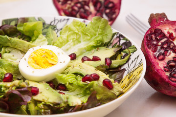 salad with lettuce and avocado, diet and food concept
