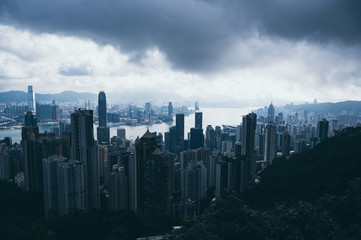 Fototapeta na wymiar Hong Kong, Hong Kong - November 6 2019 : Hong Kong cityscape, view from mountains