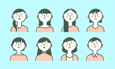 困った顔、心配な表情の女性のイラストアイコン