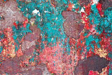 Acid background with red, blue colors and rust