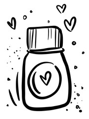 Icon jar with essential oil, perfume, cosmetics. Hand-drawn