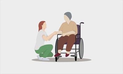 Young people provide help and care for the elderly at the nursing home