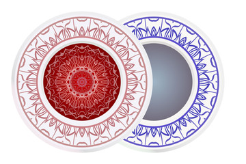 Set of two decorative round border and mandala ornament. Vector illustration