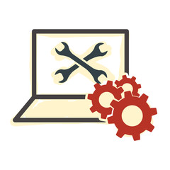 laptop and Gears Icon, Service Notebook, Computer Repair Logo Template