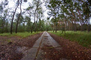 Military road of communist abandoned soviet military base in east Germany - Secret town Russian cold war nuke site