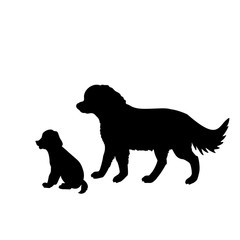 Silhouette of dog and little puppy. Family of dogs.