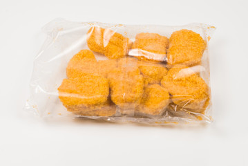 Packaging nuggets on a white background.