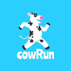 Cow run simple flat logo design template 