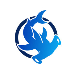 blue Hammerhead Shark logo design  - obrazy, fototapety, plakaty