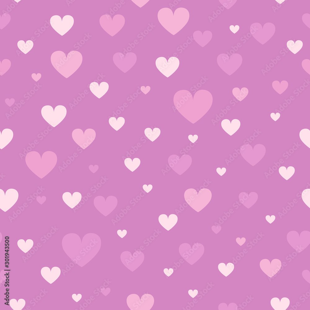 Wall mural Simple pink and white subtle hearts seamless pattern for background, printing, fabric. Social media Like symbol vector background