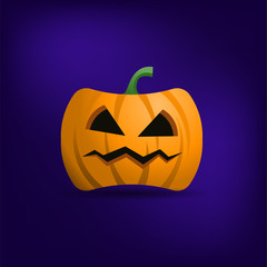 Halloween orange pumpkin head isolated on blue background