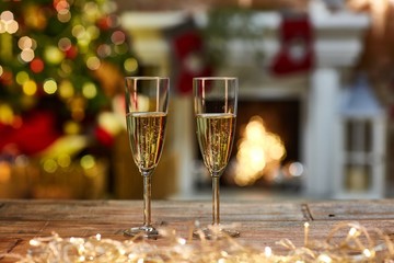 Christmas still life with glasses of champagne