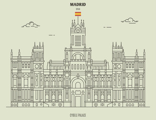 Cybele Palace in Madrid, Spain. Landmark icon