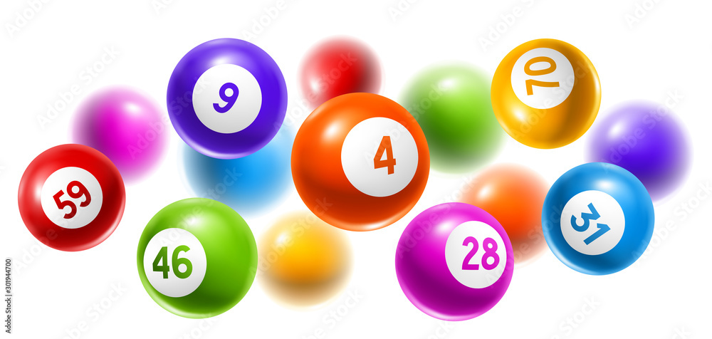 Wall mural bingo or lottery colored number balls.