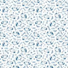 Dog Vector Seamless pattern. Pets Background with Hand Drawn Doodle Cute Puppy and Food Bones for Dogs