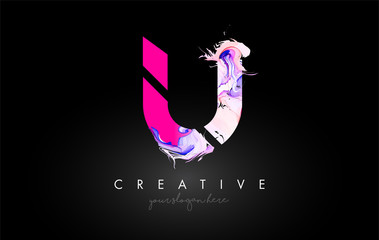 U Letter Artistic Purple Paint Flow Icon Logo Design. Creative Ink Flowing Letter Icon Design Vector © twindesigner
