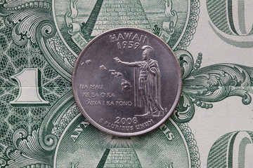 Symmetric composition of US dollar bills and a quarter of Hawaii