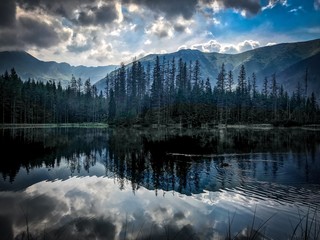 Mirror lake in the mountains