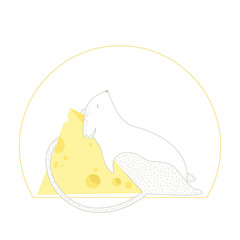 Chinese New Year of the rat. The mouse is sleeping with cheese. Pets. Sticker Cute rodent. Animals for children.