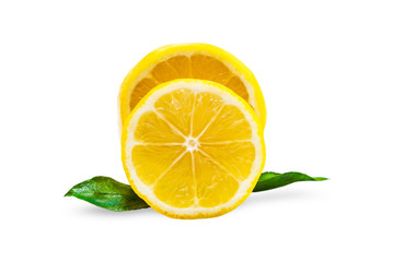 Slices of yellow ripe lemon, isolated on a white background. Healthy vegetarian fruit sour taste, healthy vitamin food, close-up