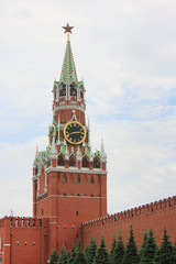 Fototapeta na wymiar Moscow Kremlin on the Red Square in Russia. Spasskaya Tower vertical view of the most popular details of the Kremlin building 