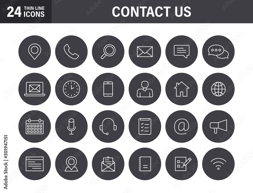 Wall mural set of contact us web icons in line style. web and mobile icon. chat, support, message, phone. vecto