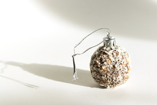 Energy Ball On A White Background. Edible Christmas Ball. Healthy Christmas Food