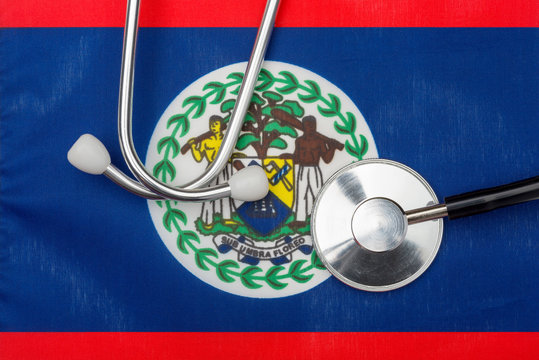 Belize flag and stethoscope. The concept of medicine.