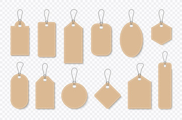 Set of sale tags and labels, template shopping labels. Blank, discount and price tags on paper. Special offer. Vintage. Vector illustration. - obrazy, fototapety, plakaty