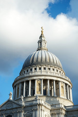 Scenic sunny view of St Paul's Cathedral under blue sky with clouds in London, England, UK