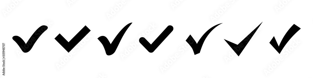 Aufkleber Set of Simple check mark. Black check mark icon. Tick symbol, vector illustrations. Accept okay symbol for approvement or checklist design