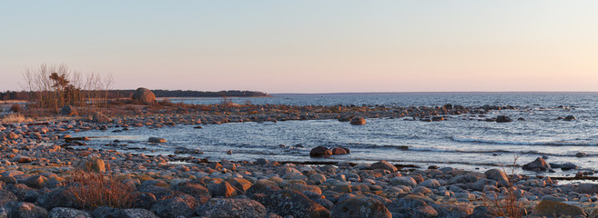 Rocky sea shore. Wilderness. Beautiful Purekkari peninsula, part of Lahemaa national park. Estonia.