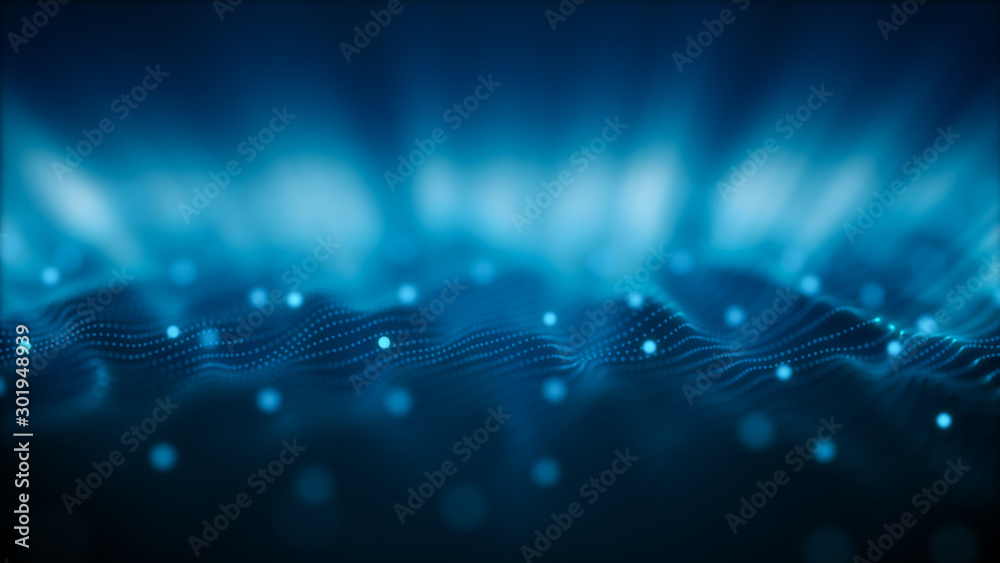 Wall mural digital technology background. network with glowing light blue dots structure. big data cloud, 3d il