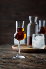 A shot of a strong ligueur with ice