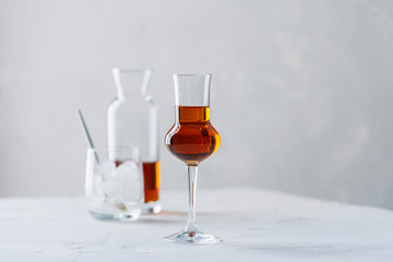 A shot of a strong ligueur with ice